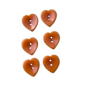 VTG 60s Heart Shaped Buttons Orange Plastic 2 Hole 6 Buttons